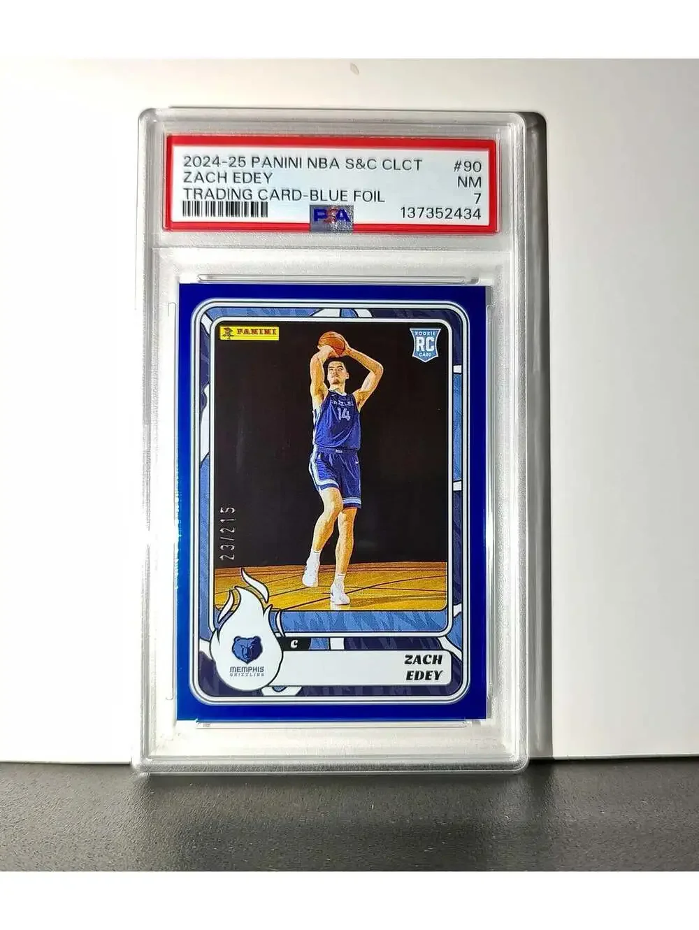 Zach Edey Rookie 2024-25 Panini NBA #90 Sticker 23/215 Blue Foil PSA 7 NM